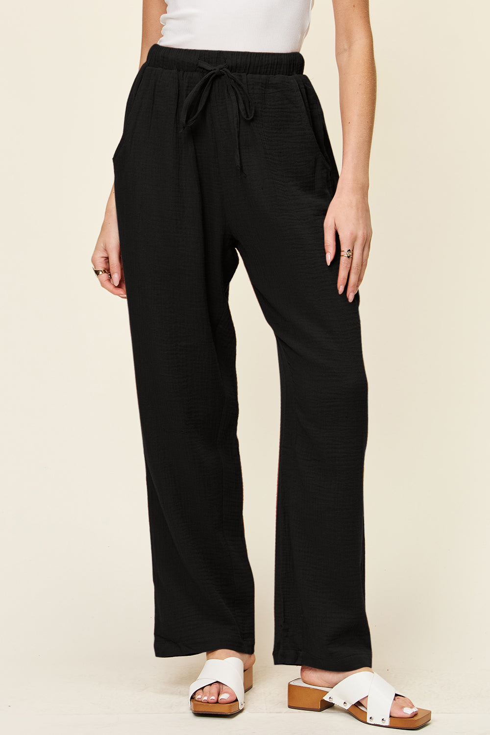 Honeybee Mumford's Full Size Texture Drawstring Straight Pants