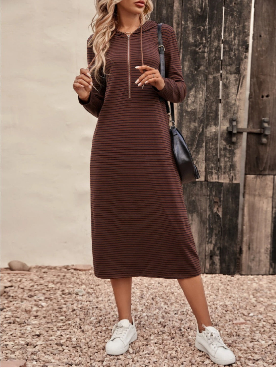 Honeybee Mumford's Striped Zip Front Hooded Dress