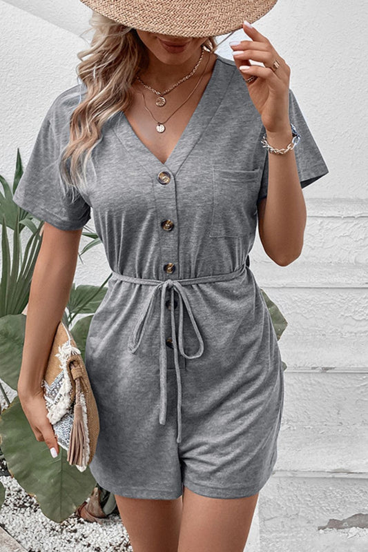 Honeybee Mumford's V-Neck Short Sleeve Tied Romper