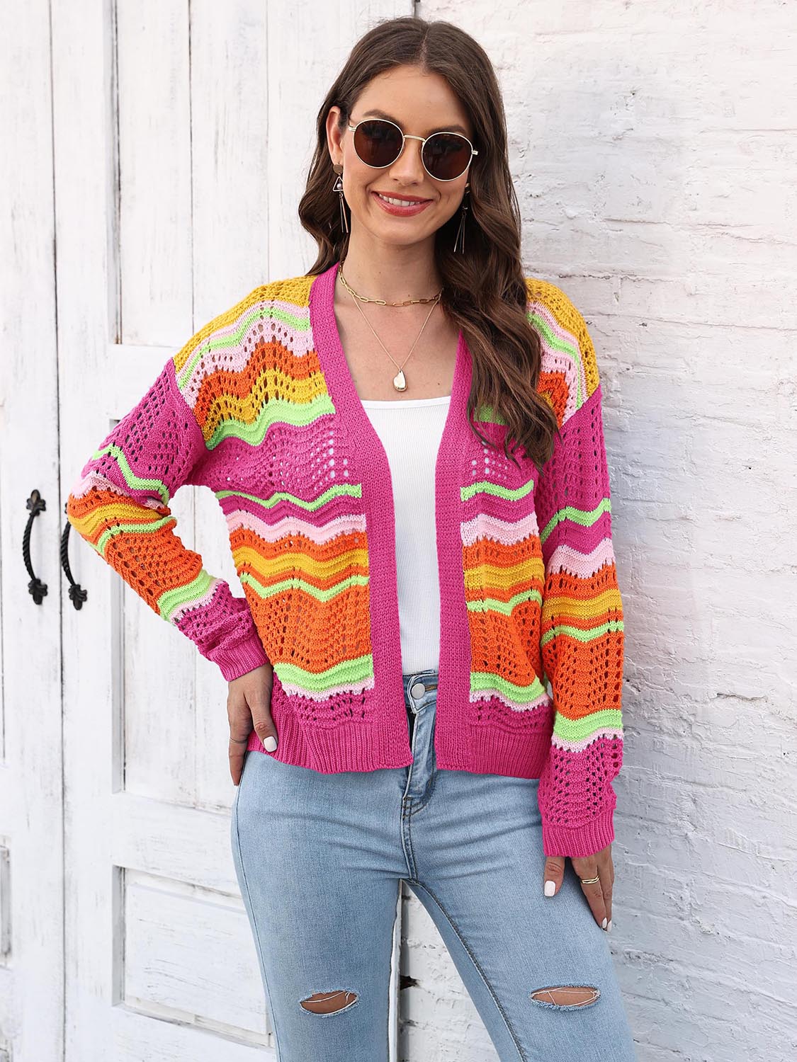 Honeybee Mumford's Open Front Openwork Cardigan