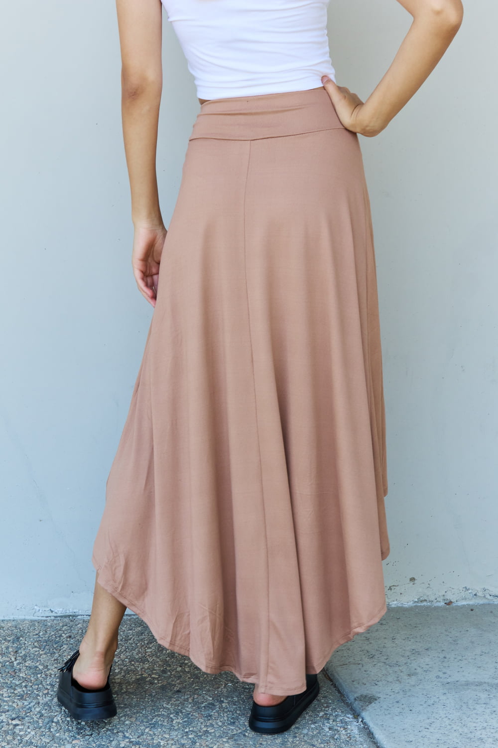 Honeybee Mumford's First Choice High Waisted Flare Maxi Skirt in Camel