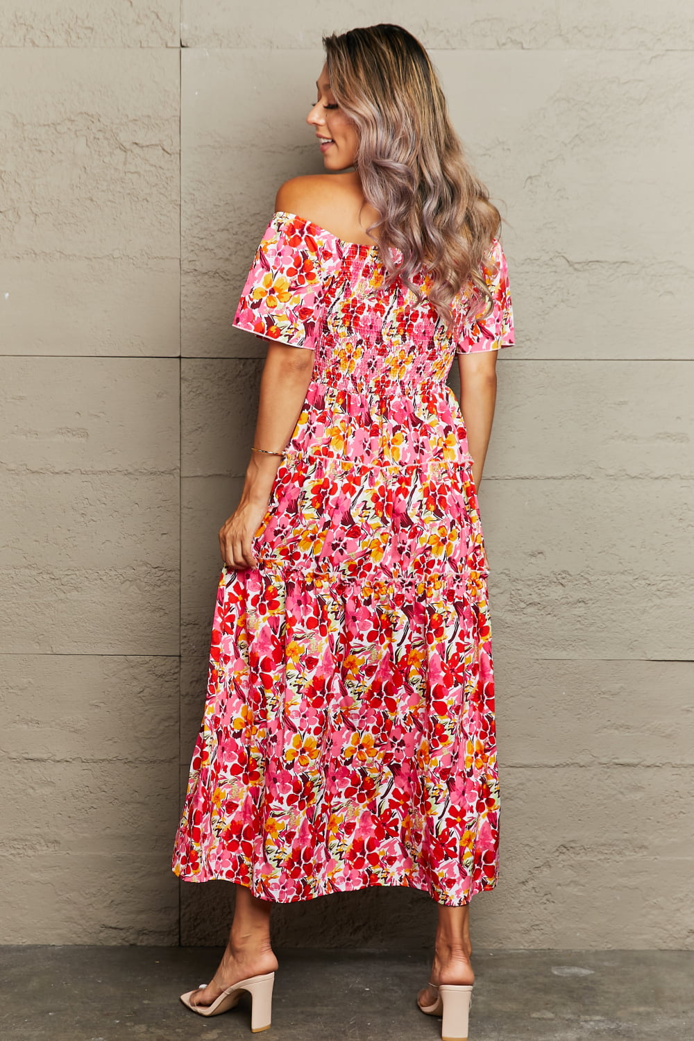 Honeybee Mumford's Floral Off-Shoulder Frill Trim Maxi Dress