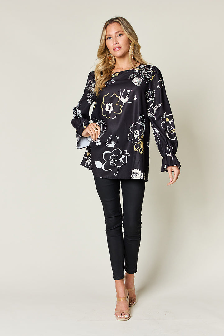 Honeybee Mumford's Full Size Printed Flounce Sleeve Blouse