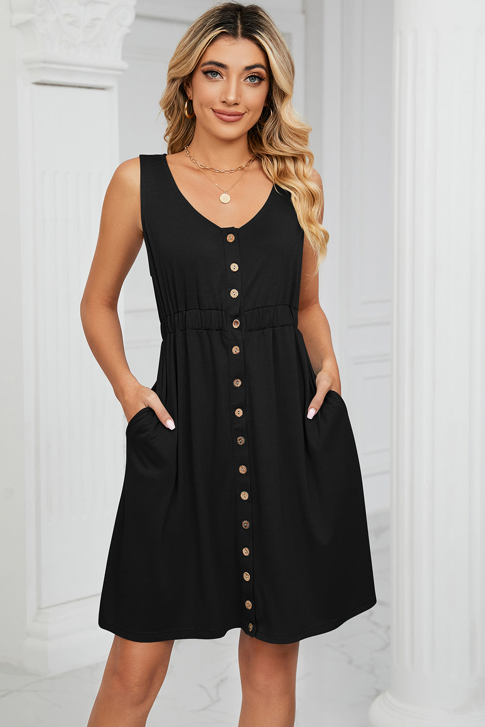 Honeybee Mumford's Buttoned Wide Strap Mini Dress