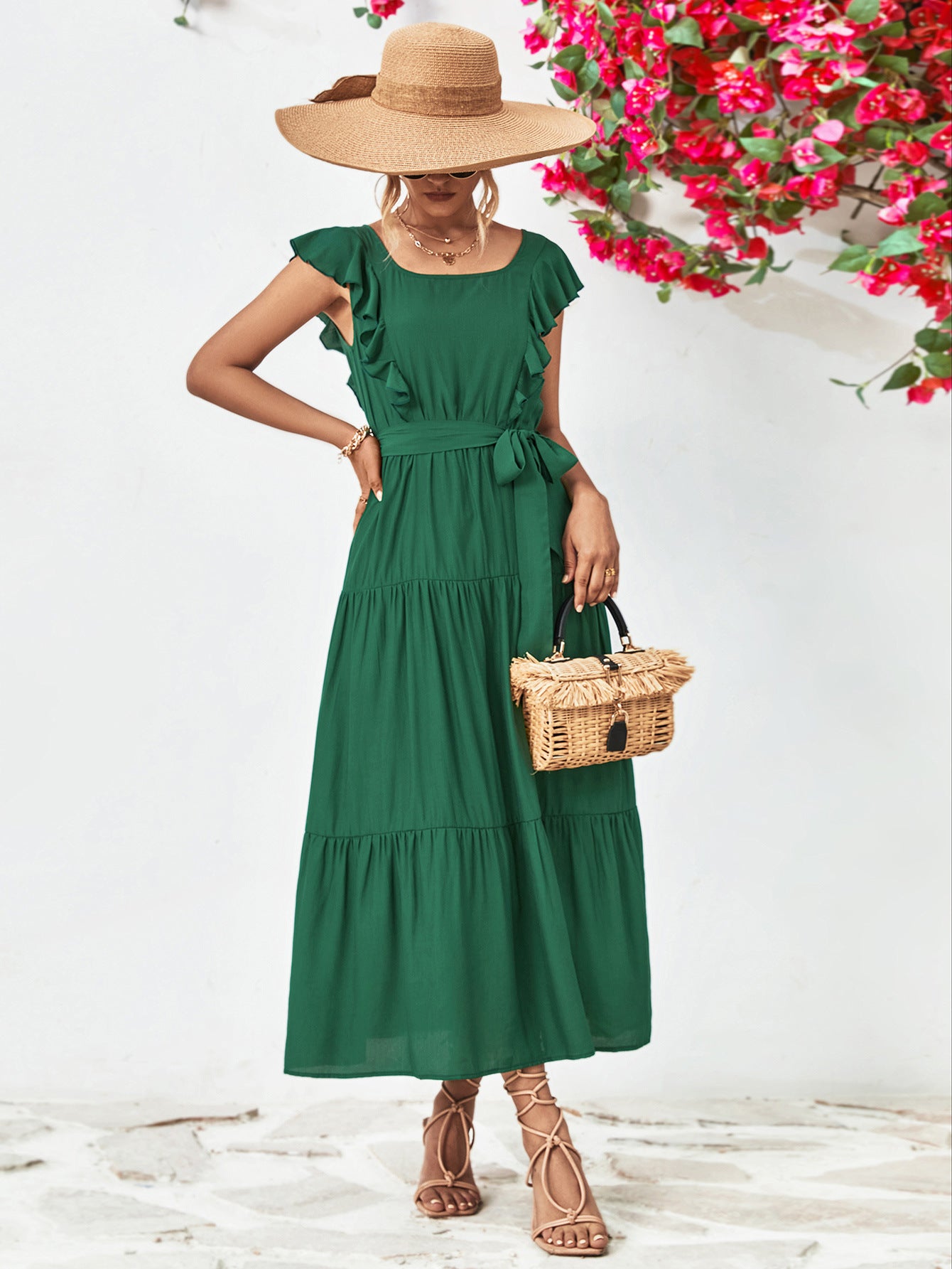 Honeybee Mumford's Tie Belt Ruffled Tiered Dress