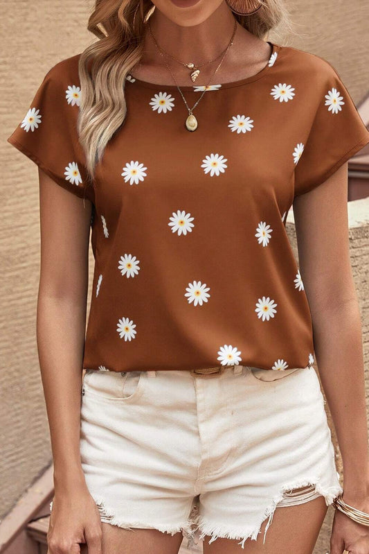 Honeybee Mumford's Daisy Printed Round Neck Short Sleeve Blouse