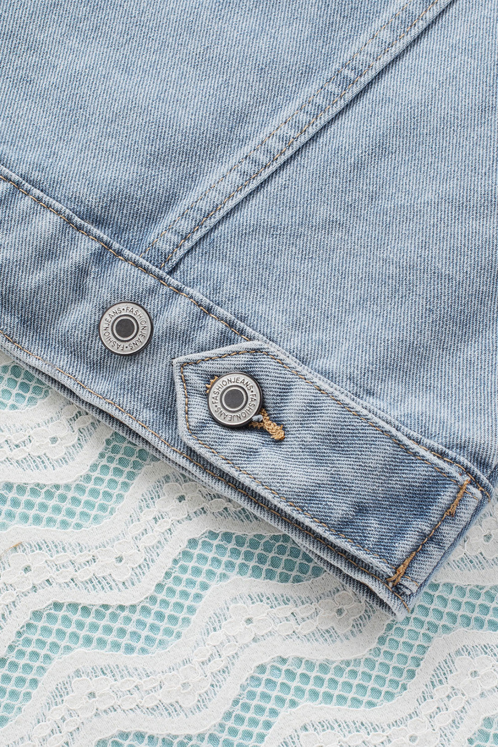 Honeybee Mumford's Sky Blue Button Closure Ripped Hooded Denim Jacket