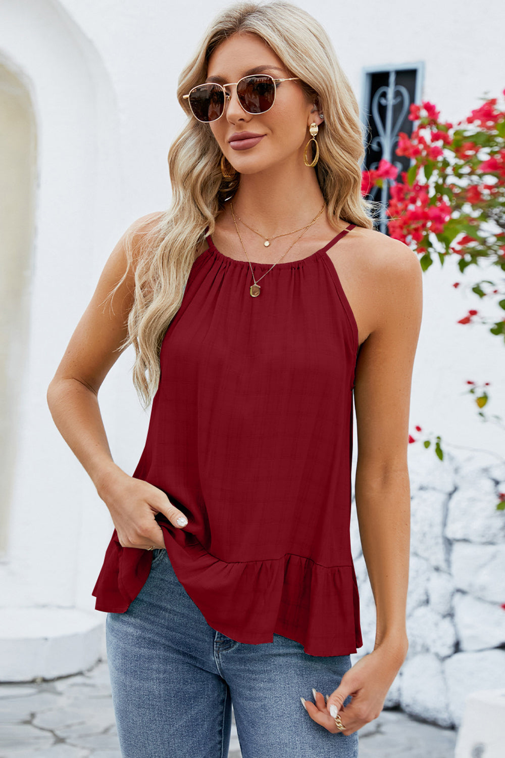 Honeybee Mumford's Tied Ruffled Round Neck Cami