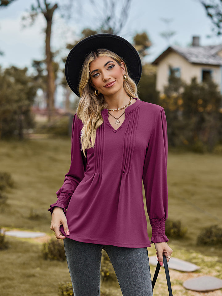 Honeybee Mumford's Notched Neck Flounce Sleeve Blouse