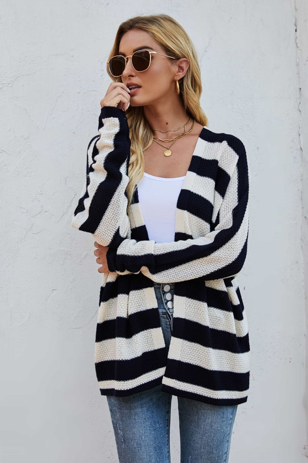 Honeybee Mumford's Striped Dolman Sleeve Open Front Cardigan