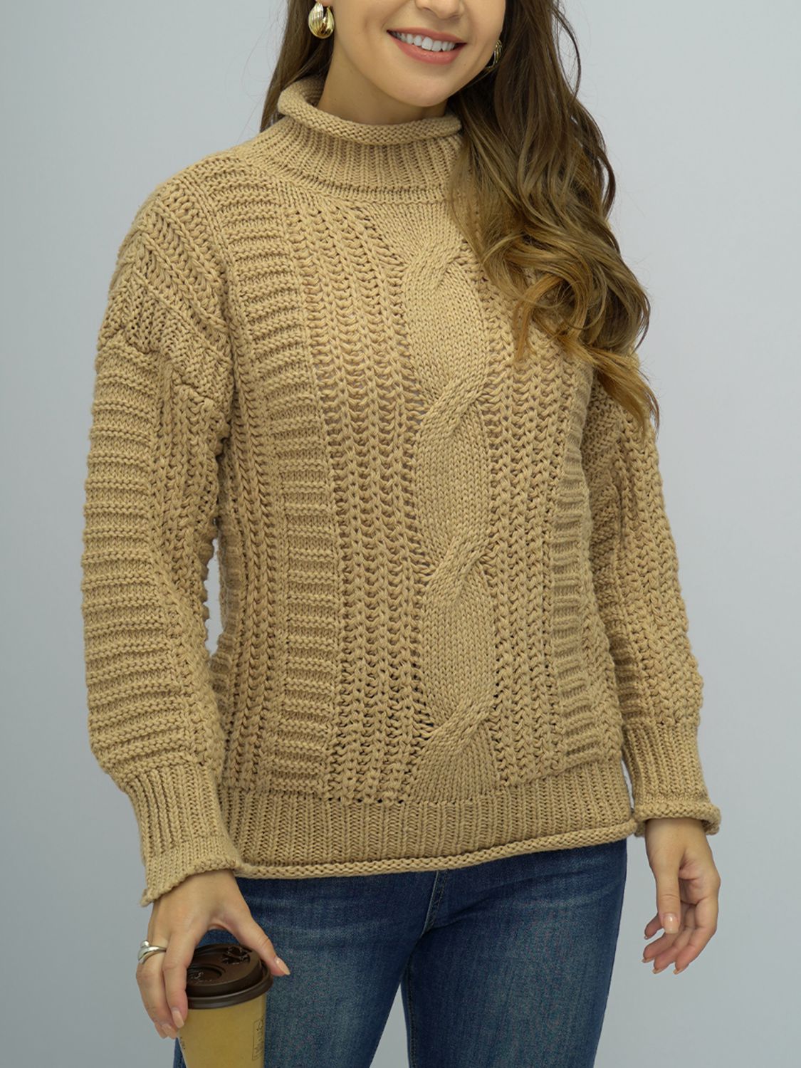 Honeybee Mumford's Cable-Knit Mock Neck Sweater