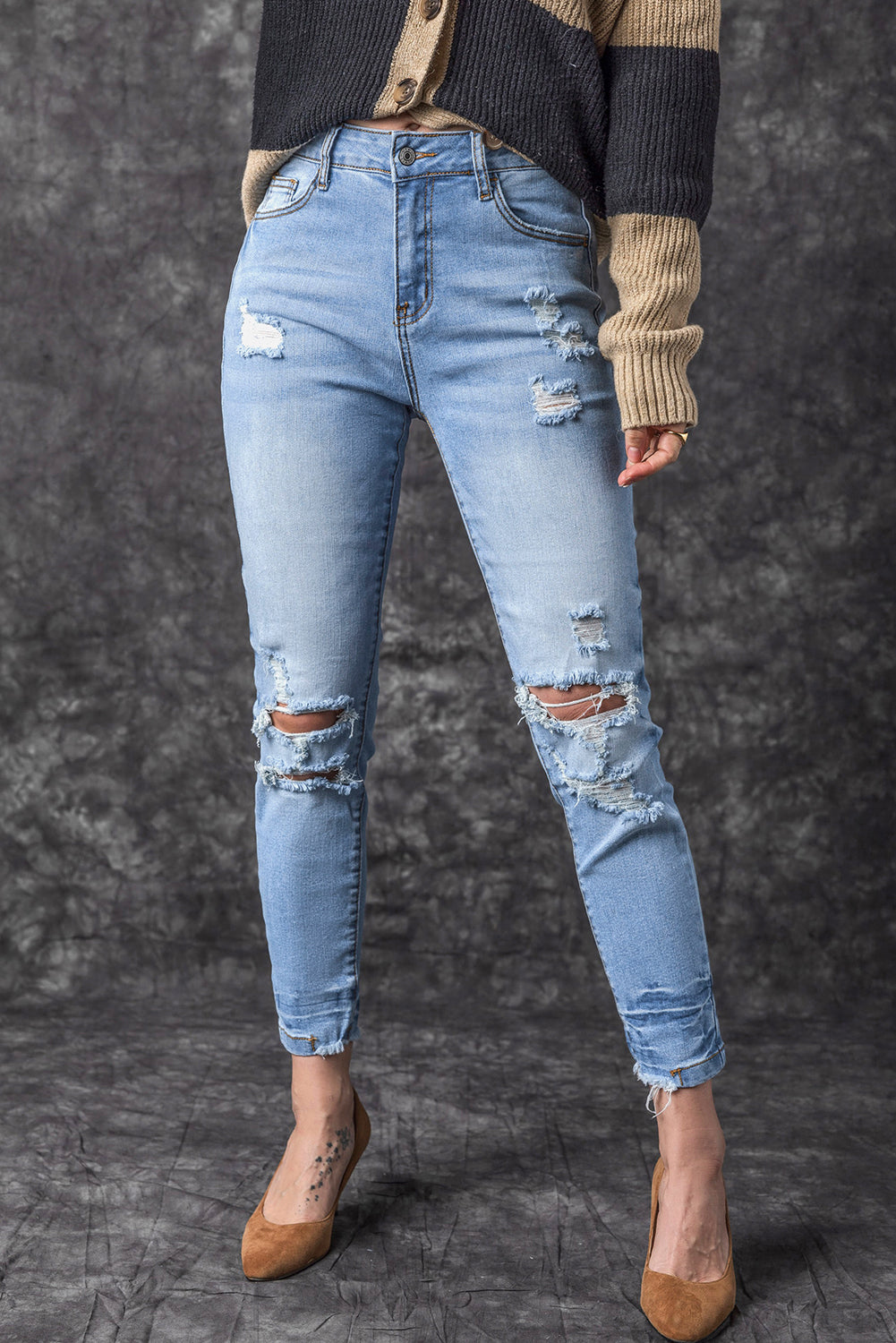 Honeybee Mumford's Light Blue Vintage Distressed Ripped Skinny Jeans