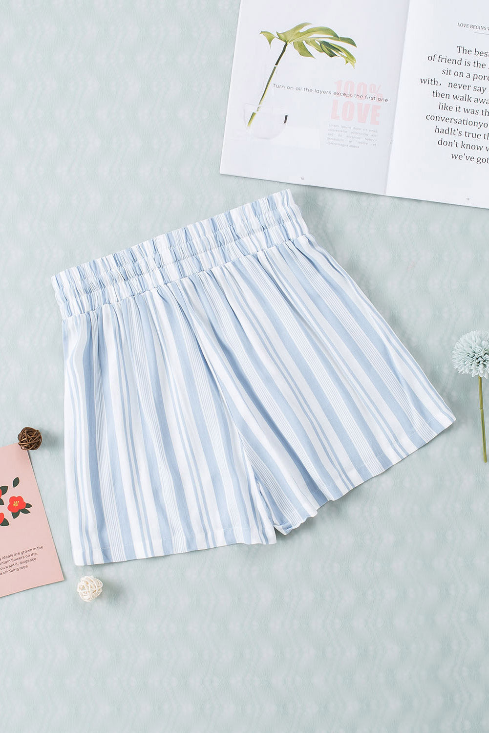 Honeybee Mumford's Sky Blue Vertical Stripes Print Shorts with Pockets