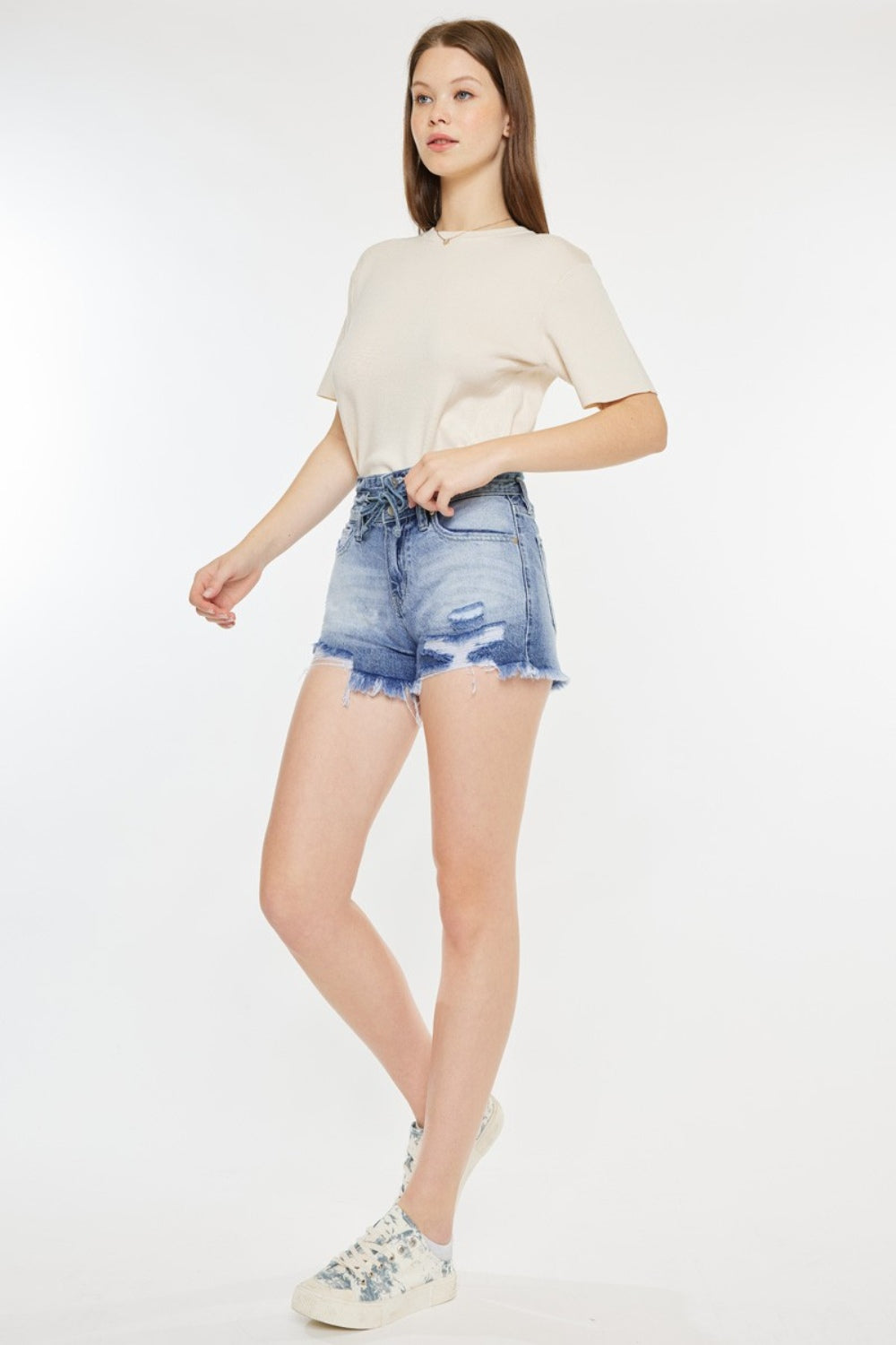 Honeybee Mumford's High Rise Frayed Hem Denim Shorts