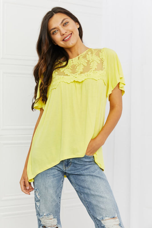 Honeybee Mumford's Culture Code Ready To Go Full Size Lace Embroidered Top in Yellow Mousse