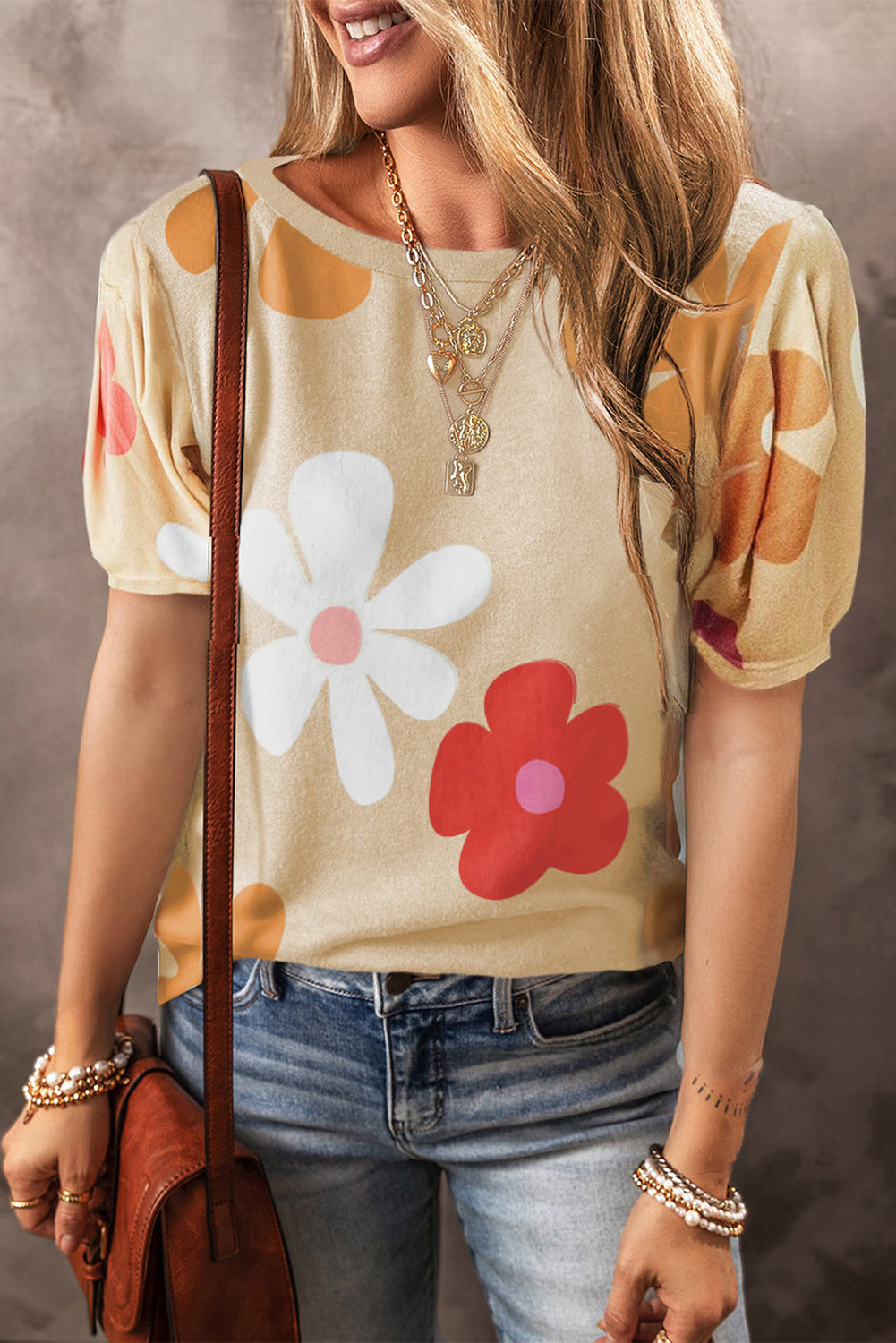 Honeybee Mumford's Flower Round Neck Short Sleeve Blouse