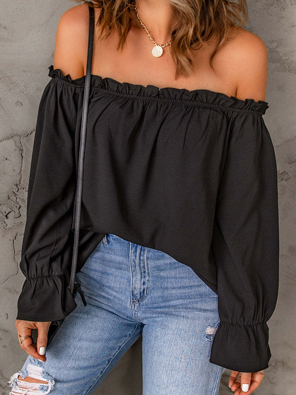 Honeybee Mumford's Off-Shoulder Flounce Sleeve Blouse