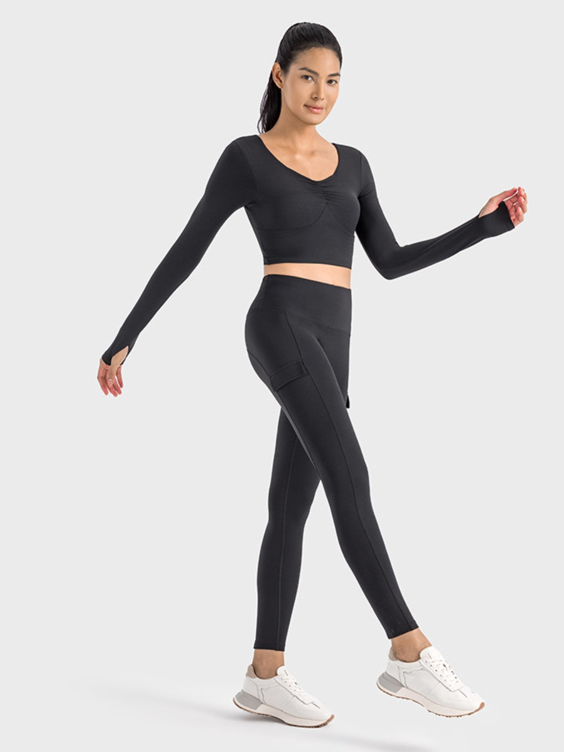 Honeybee Mumford's Ruched Cropped Long Sleeve Sports Top