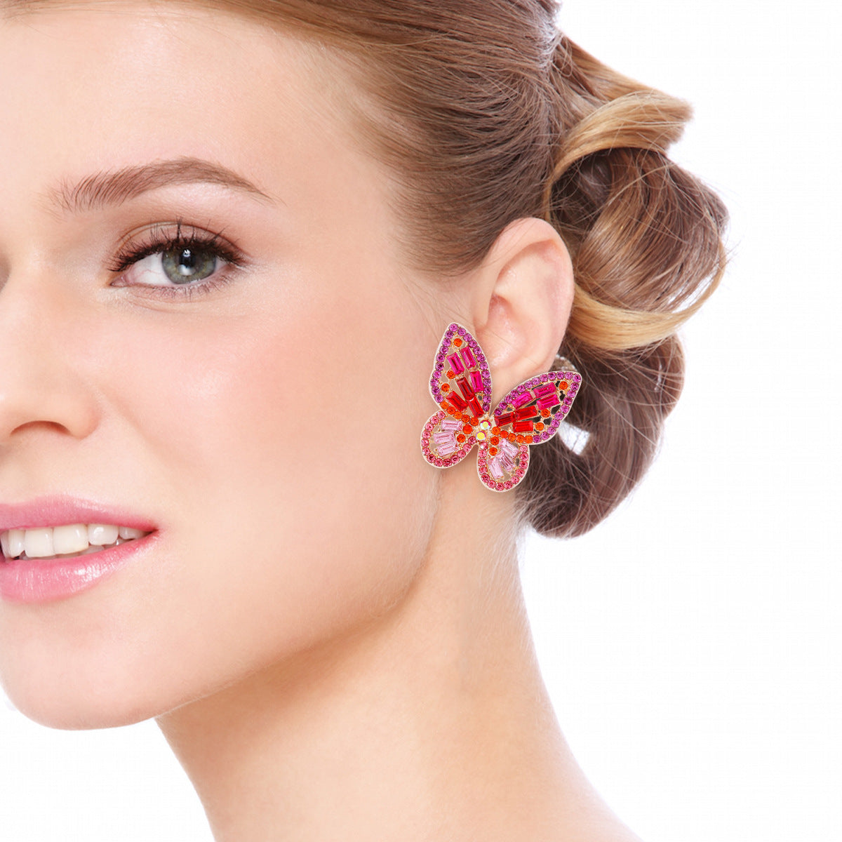 honeybee Mumford's Alloy Rhinestone Butterfly Earrings