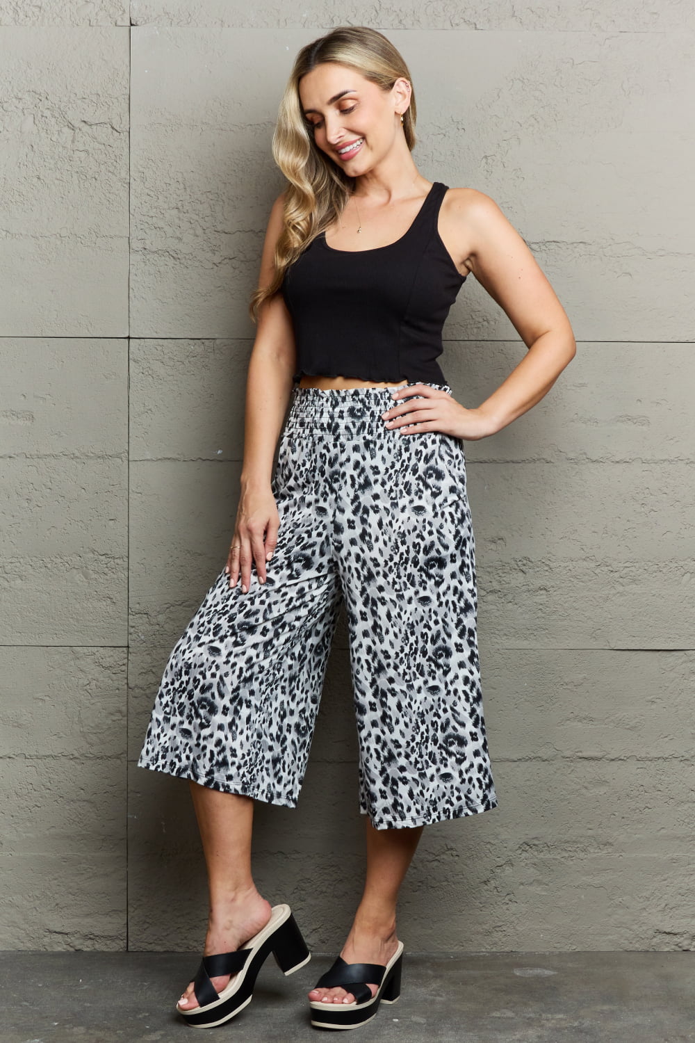 Honeybee Mumford's Leopard High Waist Flowy Wide Leg Pants with Pockets