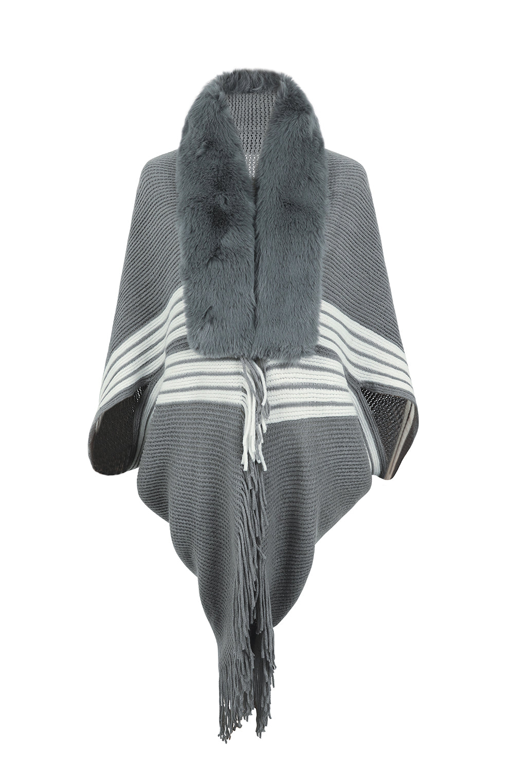 Honeybee Mumford's Striped Fringe Detail Long Sleeve Poncho