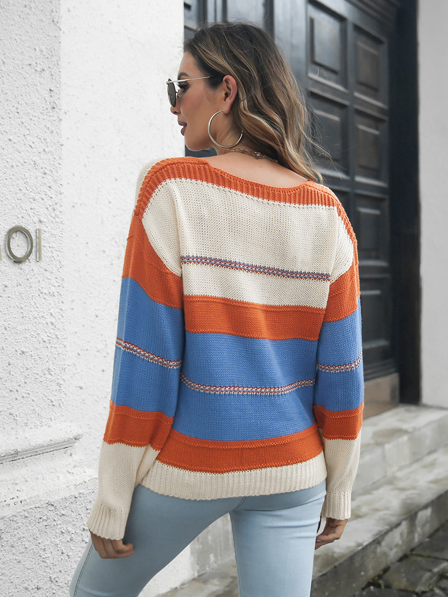 Honeybee Mumford's Striped V-Neck Drop Shoulder Sweater