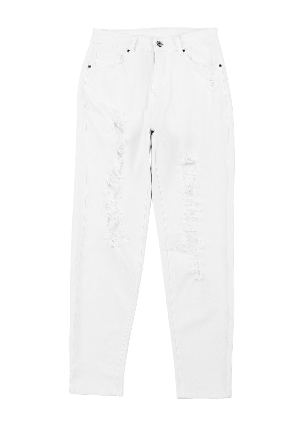 Honeybee Mumford's White Distressed Ripped Holes High Waist Skinny Jeans