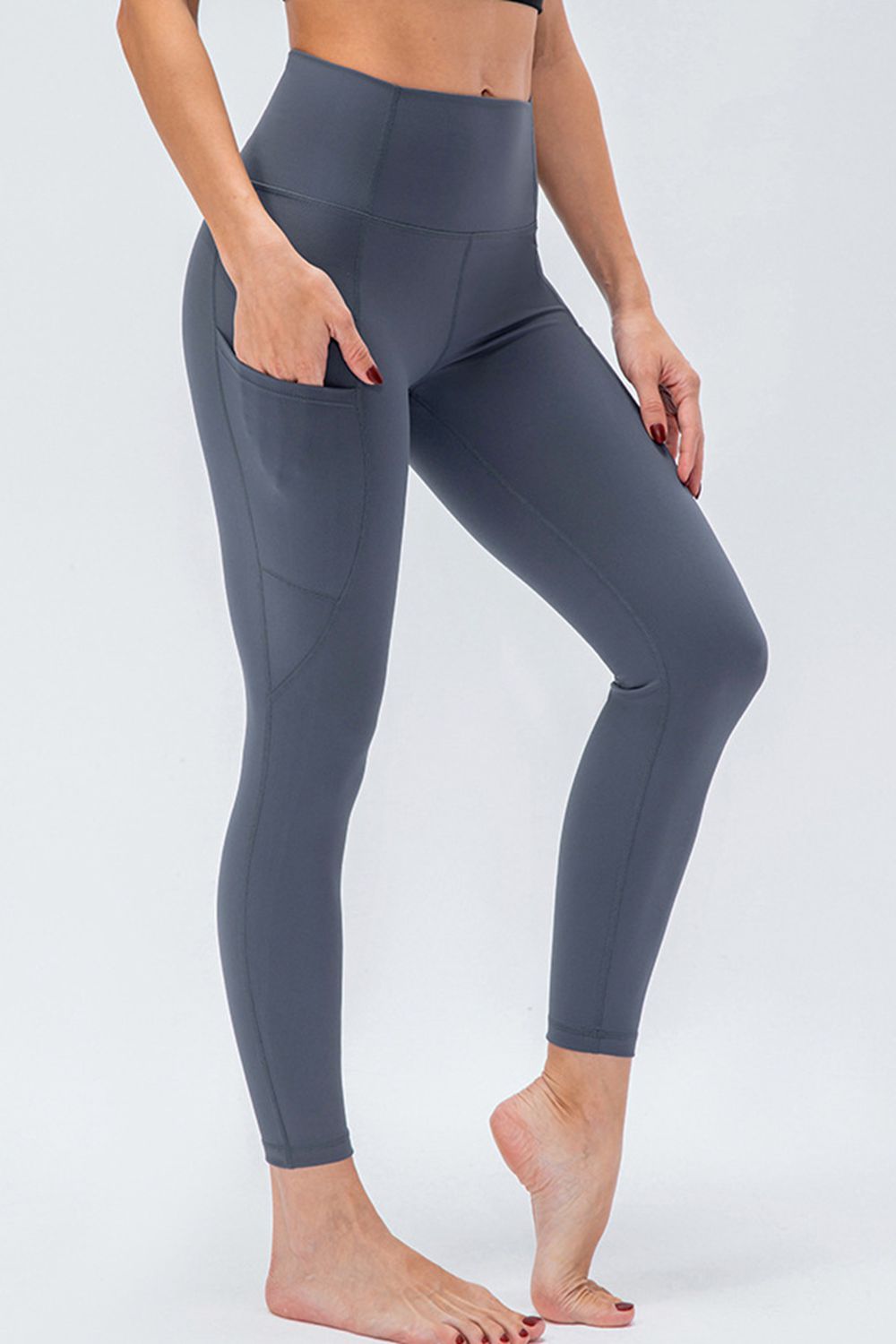 honeybee Mumford's Breathable Active Leggings with Wide Waistband & Pockets in Charcoal & Dark Navy