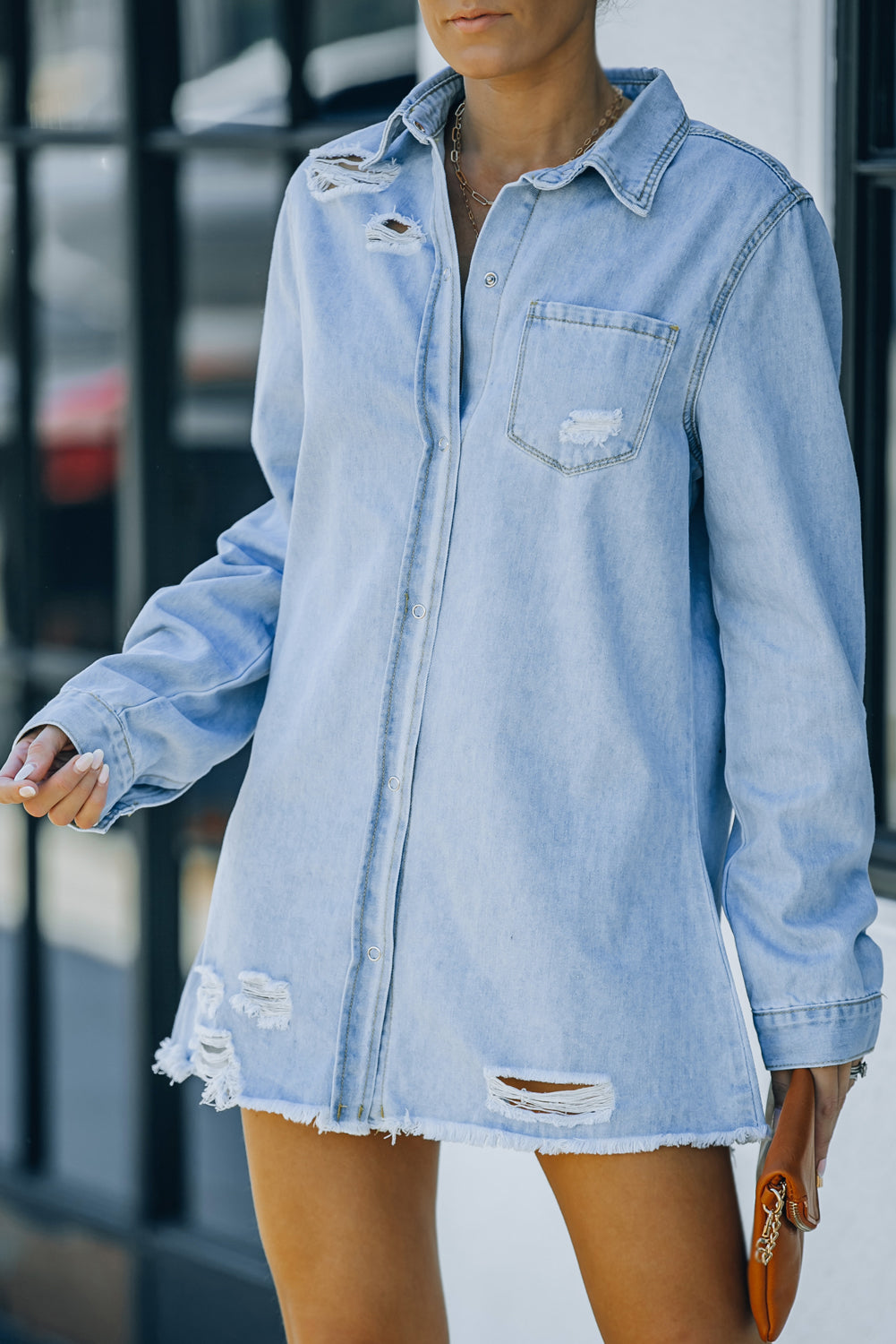 Honeybee Mumford's Distressed Snap Down Denim Jacket