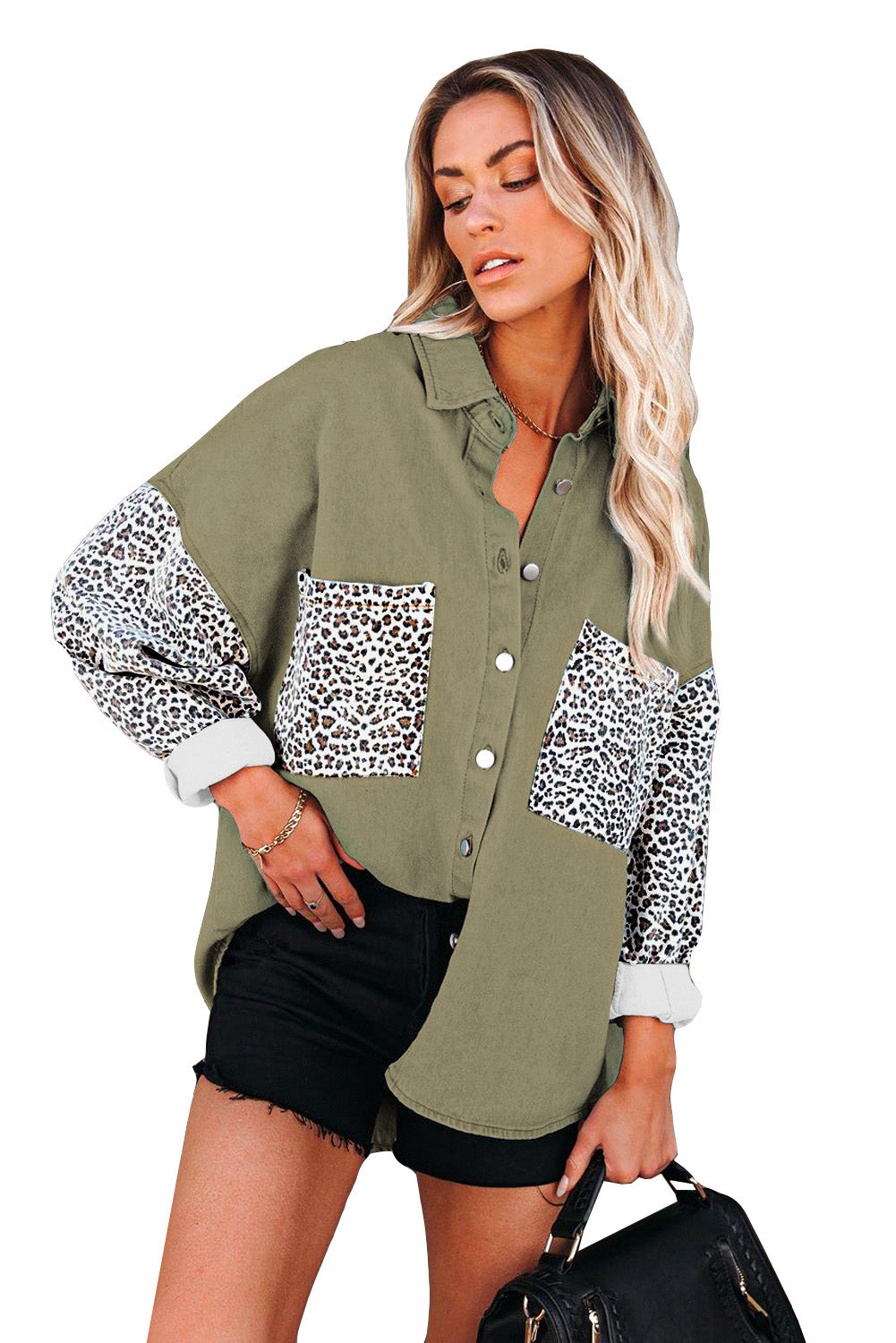 Honeybee Mumford's Contrast Leopard Denim Jacket