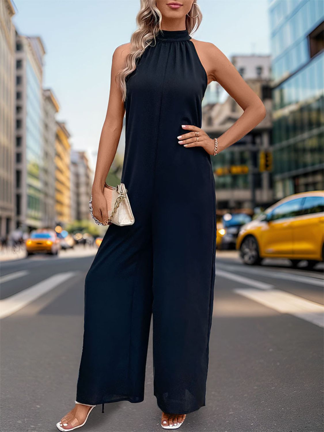 Honeybee Mumford's Tied Grecian Wide Leg Jumpsuit