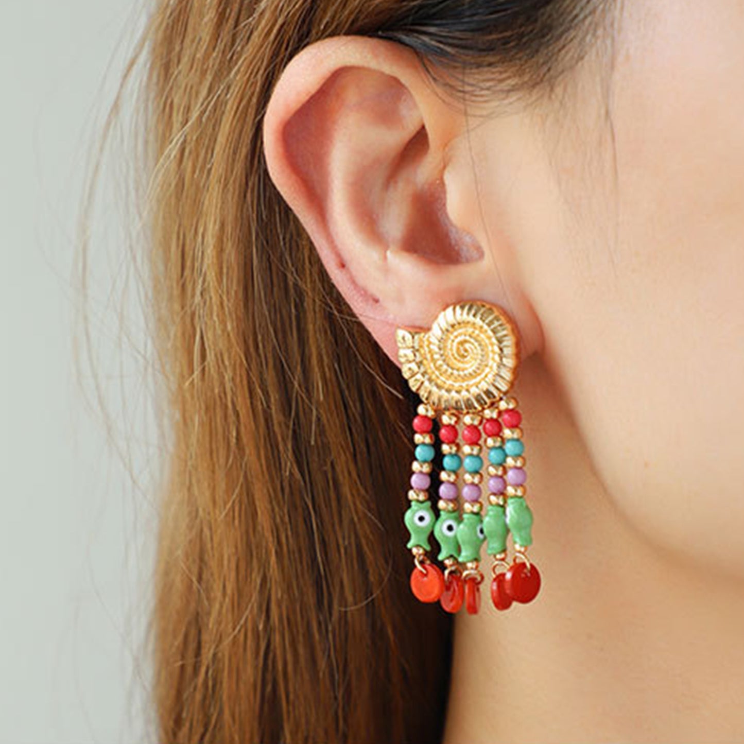 honeybee Mumford's Shell & Tassel Alloy Dangle Earrings