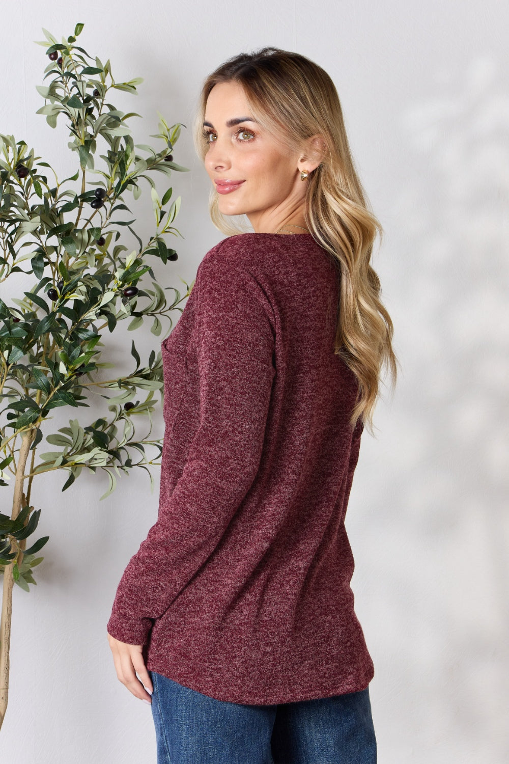 Honeybee Mumford's Heimish Full Size Notched Long Sleeve Top