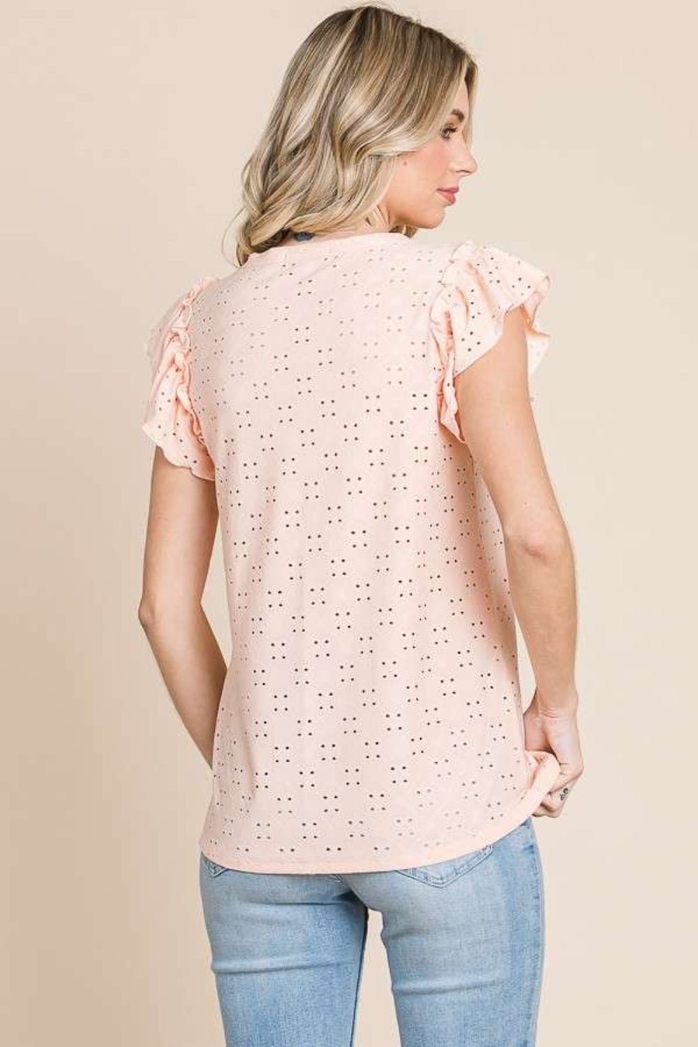 Honeybee Mumford's Culture Code Eyelet Round Neck Ruffled Cap Sleeve Top