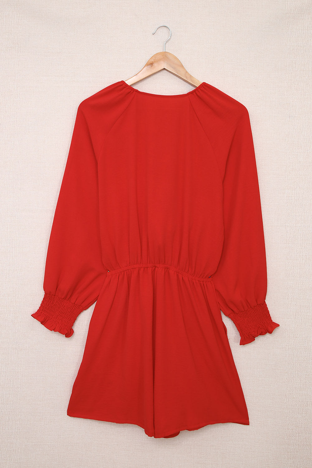 Honeybee Mumford's Fiery Red Tie Knot Puff Long Sleeve Romper