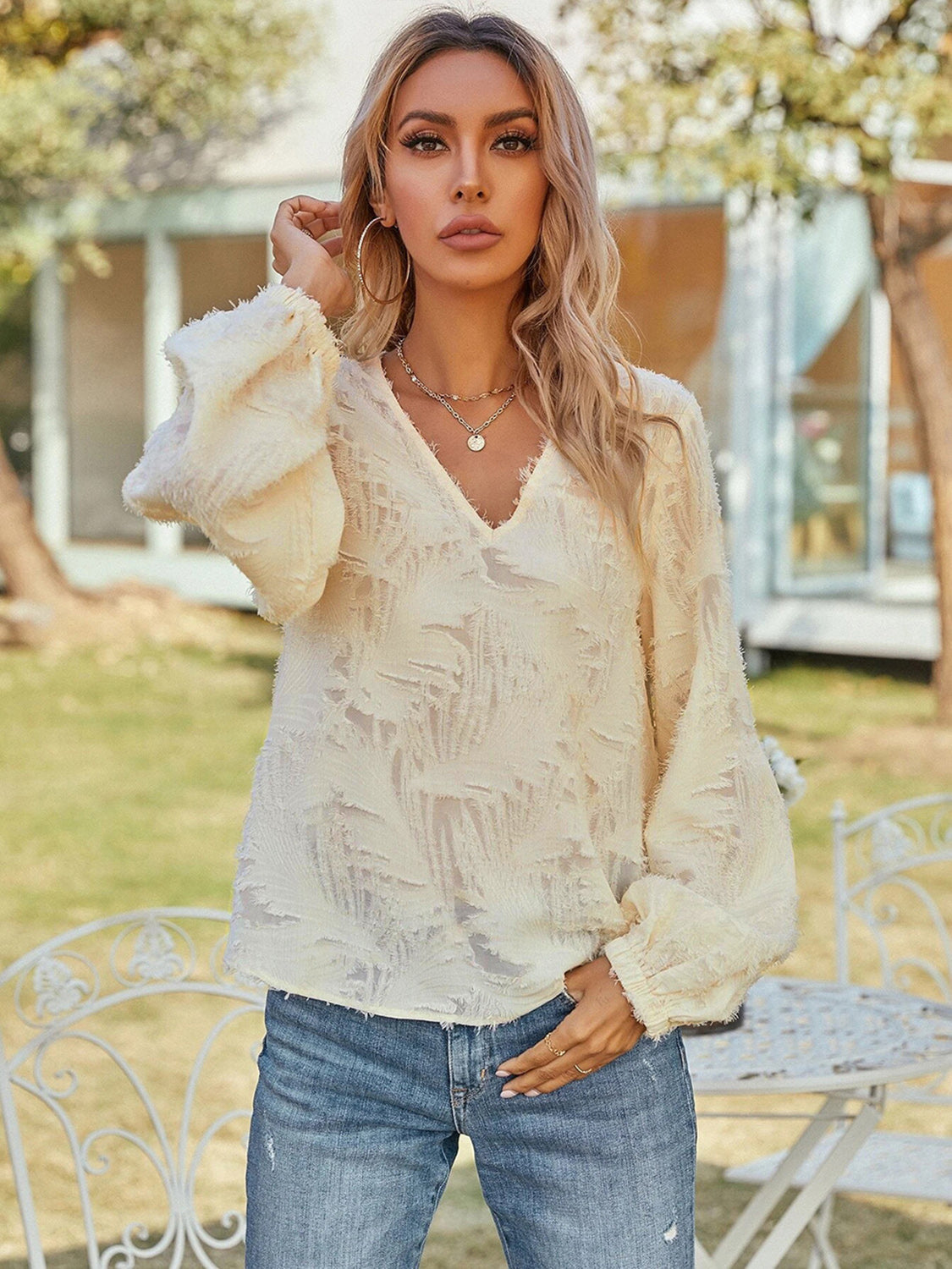 Honeybee Mumford's V-Neck Long Sleeve Blouse