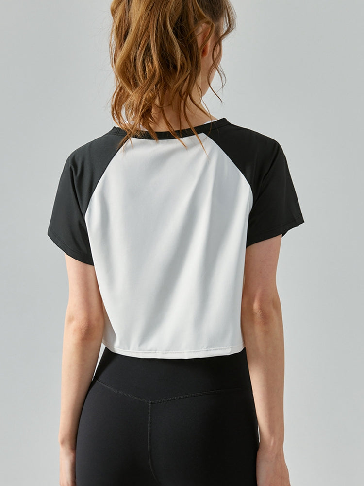 Honeybee Mumford's Round Neck Raglan Sleeve Cropped Sports Top