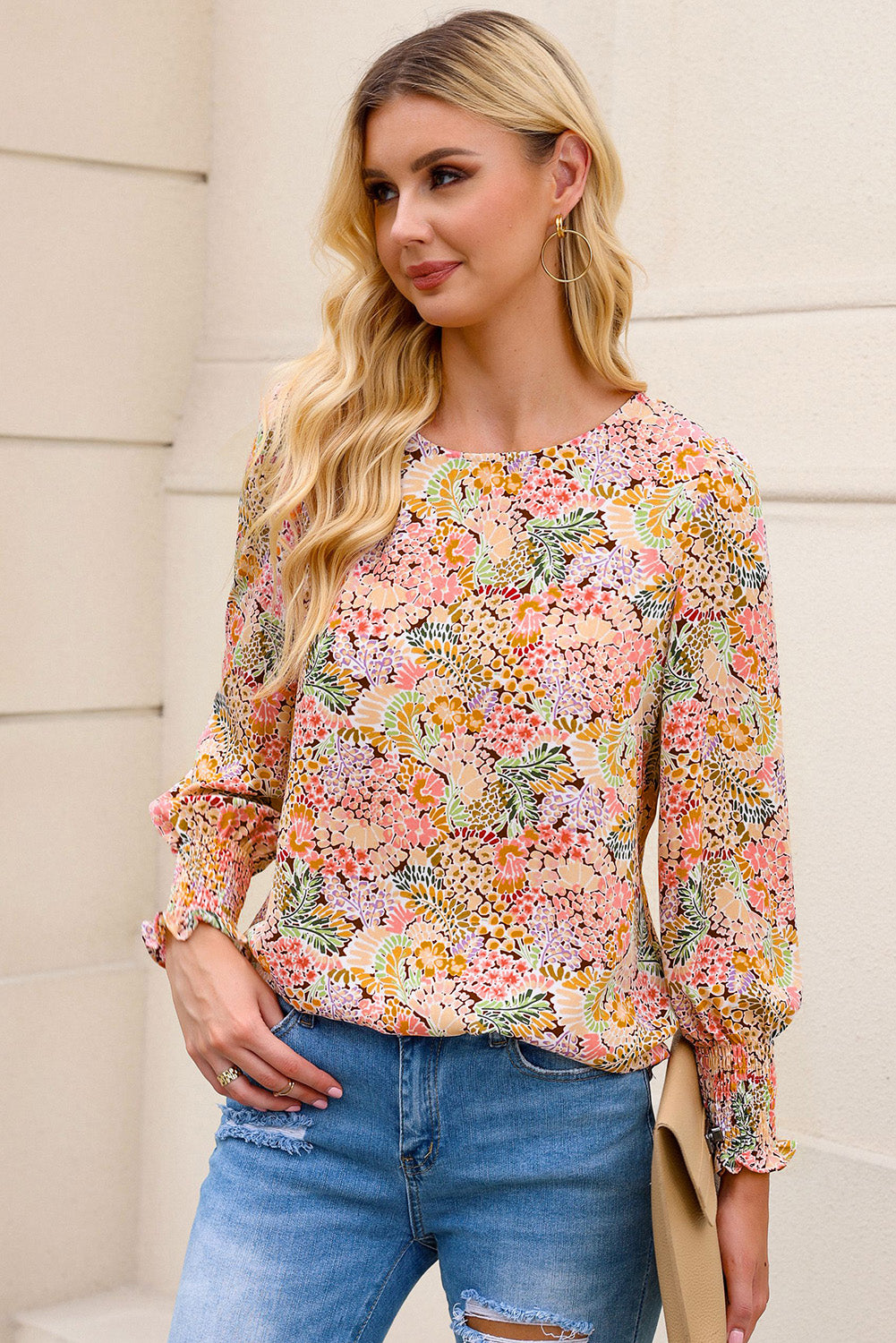 Honeybee Mumford's Floral Print Long Puff Sleeve Blouse