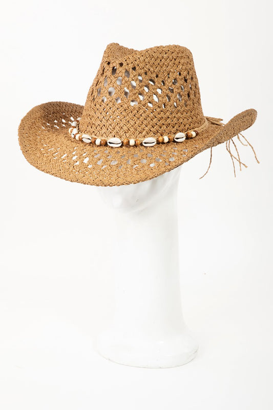 Honeybee Mumford's Cowrie Shell Beaded String Straw Hat