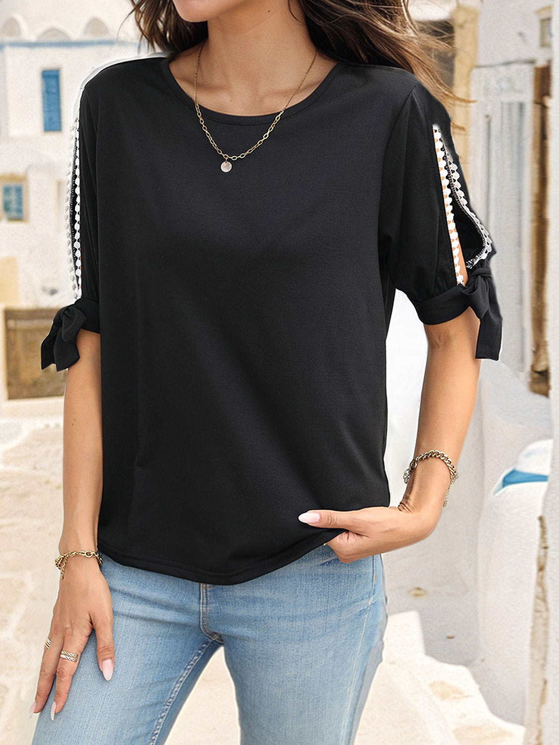 Honeybee Mumford's Round Neck Split Sleeve Blouse