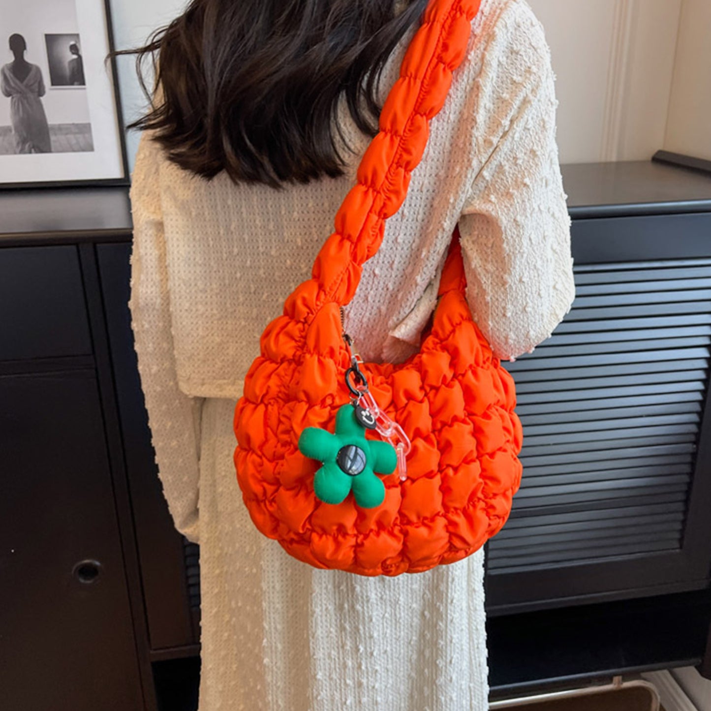 Honeybee Mumford's Quilted Shoulder Bag with Flower Pendant