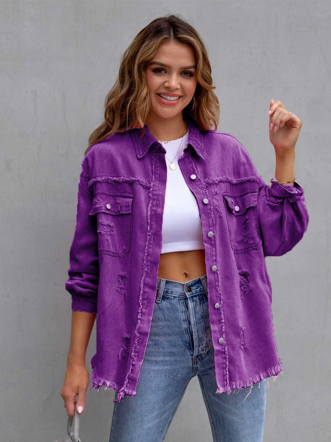 Honeybee Mumford's Distressed Drop Shoulder Denim Jacket