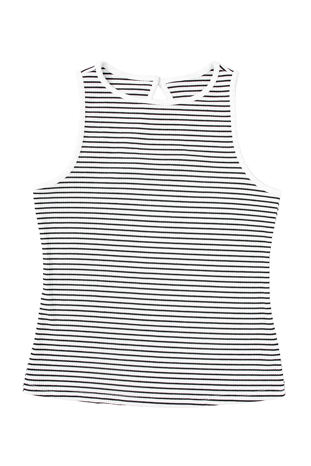 honeybee Mumford's White Striped Print Ribbed Knit Sleeveless Top