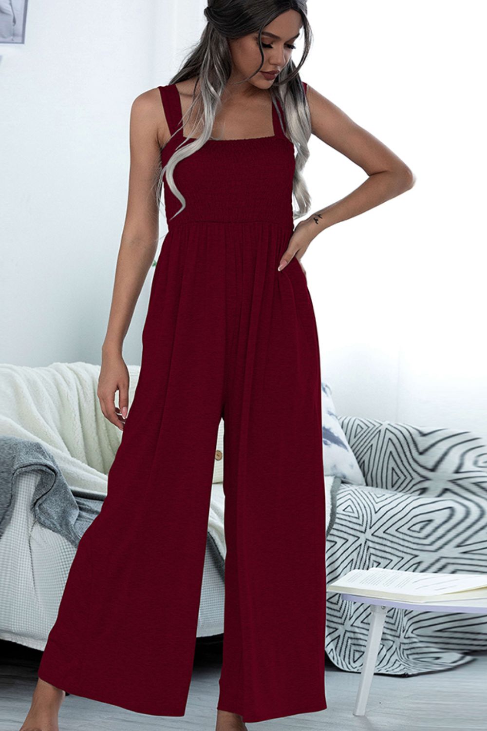 Honeybee Mumford's Square Neck Sleeveless Pocket Jumpsuit