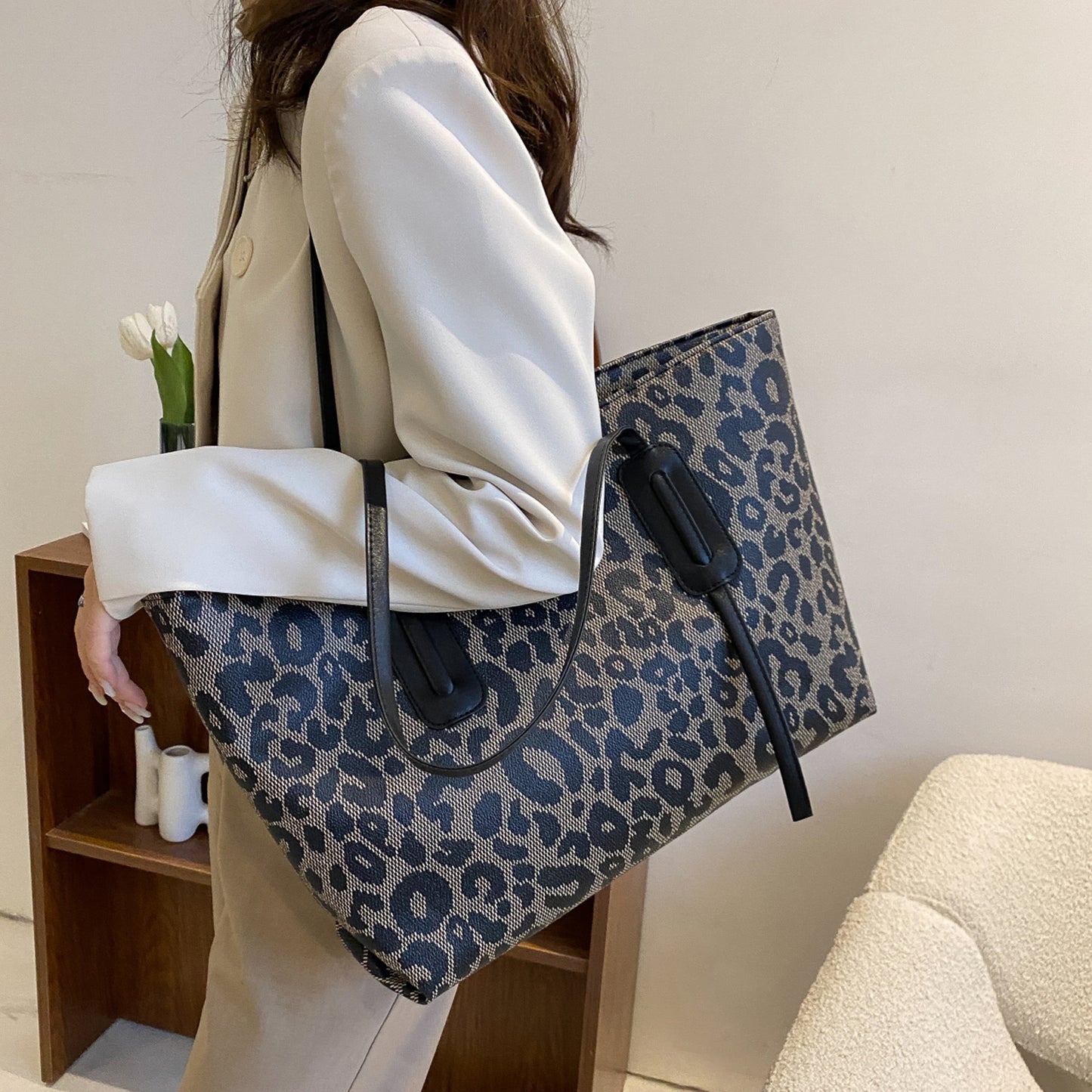 Honeybee Mumford's Leather Leopard Tote Bag