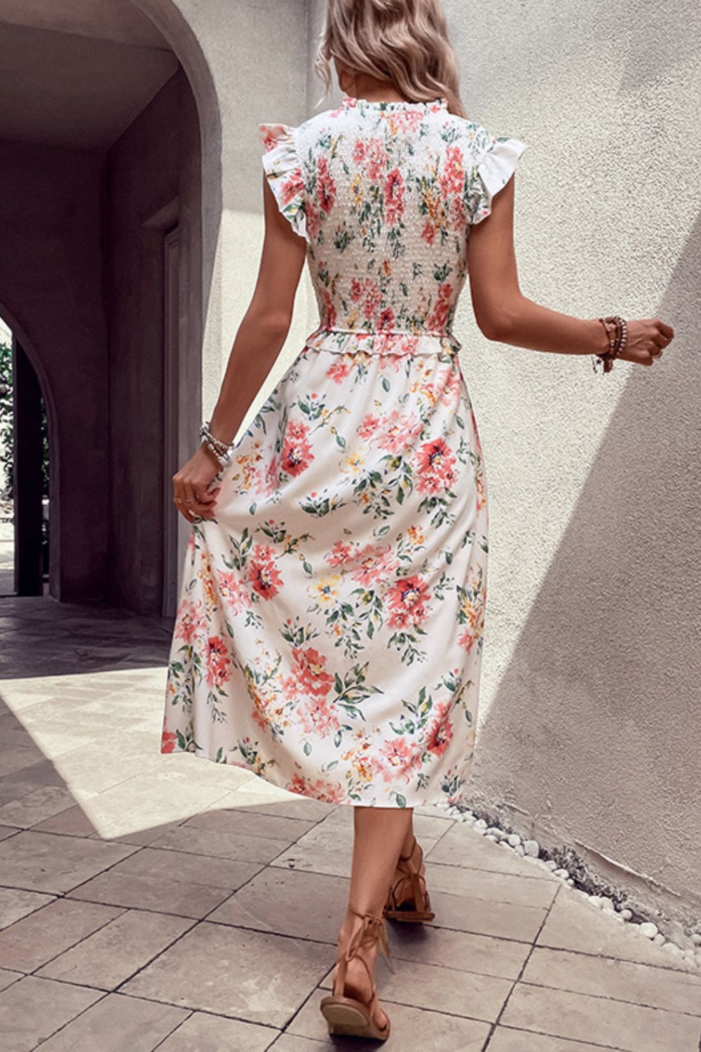 Honeybee Mumford's Floral Slit Dress w/ Smocked Butterfly Sleeve