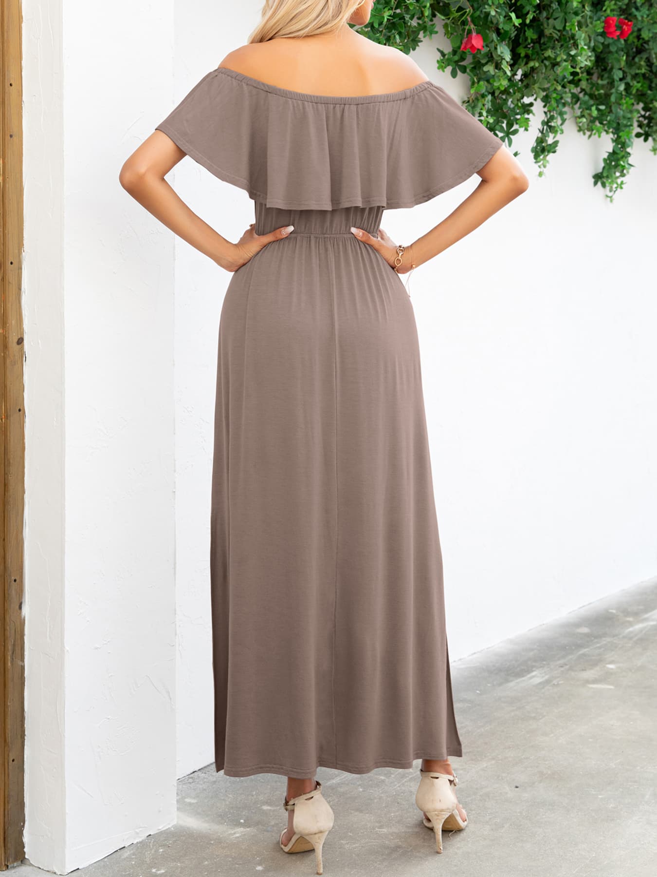 Honeybee Mumford's Off-Shoulder Slit Maxi Dress