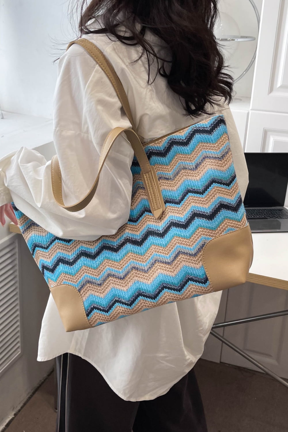 Honeybee Mumford's Chevron Straw Tote Bag