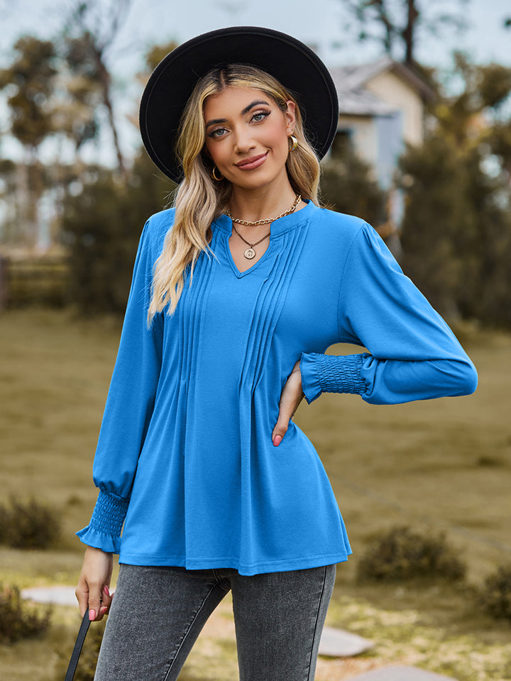 Honeybee Mumford's Notched Neck Flounce Sleeve Blouse