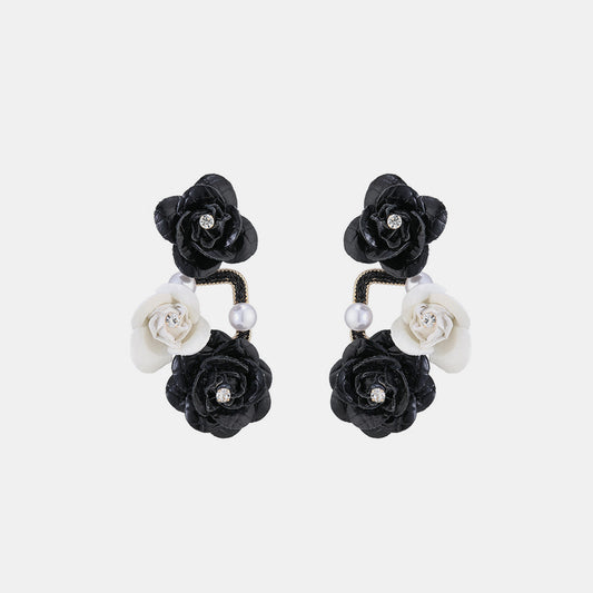 honeybee Mumford's Rhinestone Leather Flower Earrings